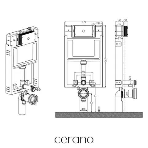 CERANO Kompletní WC set Profi/Cesso bílá lesklá WC tlačítko Classic/Zlatá pro zazdění 49x36  CER-002894