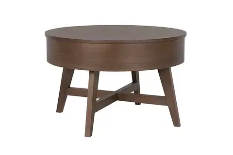 Estila Moderní kulatý konferenční stolek Orven z tmavě hnědého mangového dřeva s vyklápěcí deskou s úložným prostorem 46 cm