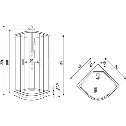 KERRA Hydromasážní box WEGA 90 (bílá) 5907548123503