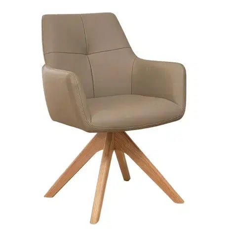 Estila Luxusní kožená otočná jídelní židle Elton s potahem v hnědošedém odstínu taupe s masivními dubovými nohama 62 cm