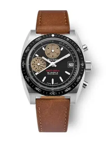 Nivada Grenchen Autochron White Automatic - Brown Leather