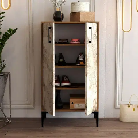Botník Prag Walnut and White Marble