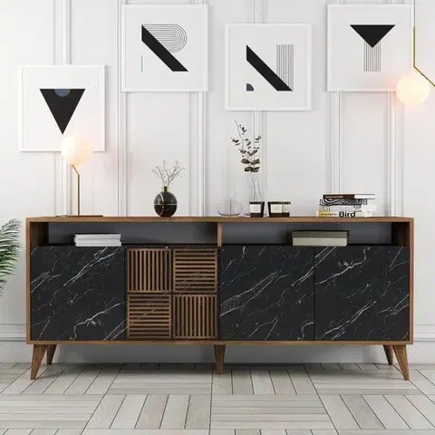 Konzolový stolek Milan - Walnut, Black Marble