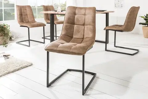 Estila Industriální vintage židle Suave III s hnědým potahem a černou kovovou konstrukcí 88cm