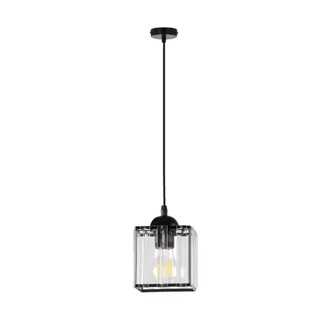 Závěsná lampa Glassia černá 1X40 E27 černé stínidlo + čiré krystaly