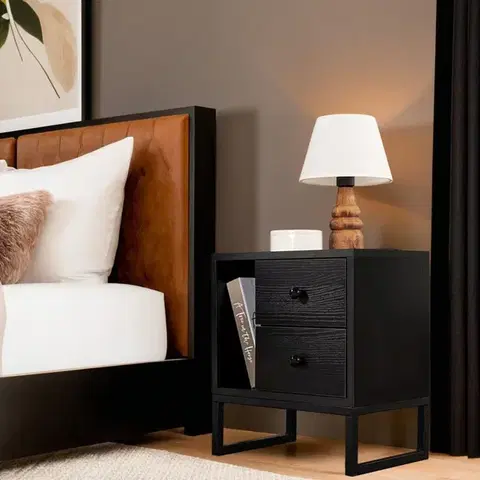 Noční stolek Glimmer - Wood Black, Black