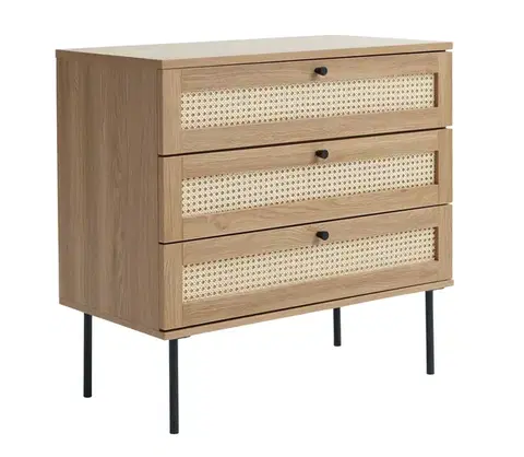 Estila Komoda Malmo, světlý dub/ratan, 80 cm