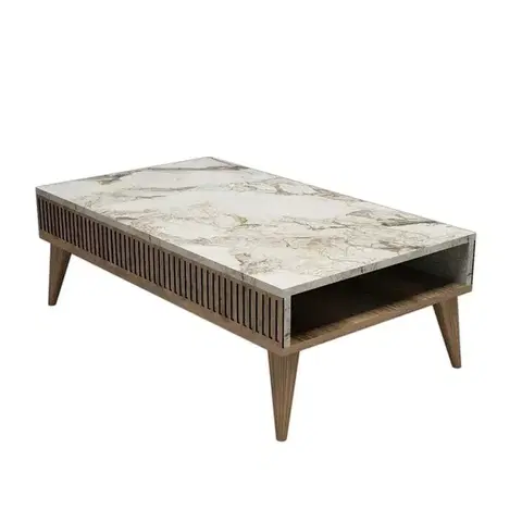Konferenční stolek Mila White Marble and Walnut