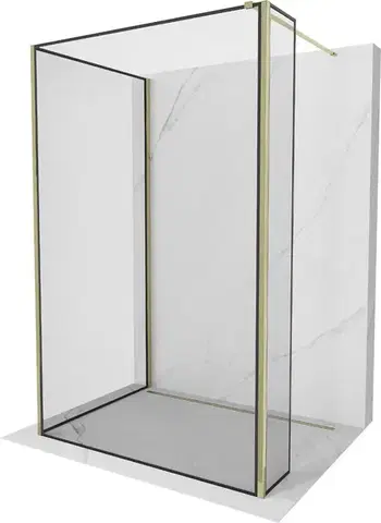 MEXEN/S Kioto Sprchová zástěna WALK-IN 110 x 110 x 40, černý vzor, zlatá 800-110-110-221-50-70-040