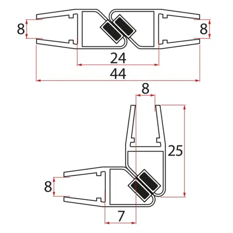 GELCO Set magnetických těsnění 45°pro sklo 8/8, 2000 (2ks) NDTL04