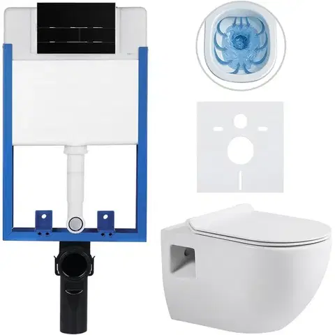 CERANO Kompletní WC set Profi/Dure bílá lesklá WC tlačítko Line/Černá lesklá pro zazdění 51x35  CER-8050BD84288