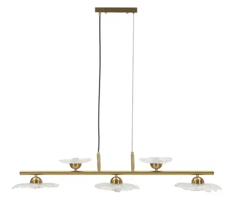Estila Designový glamour zlatý lustr Padma na pět žárovek s transparentními skleněnými květy a kovovou konstrukcí 100 cm