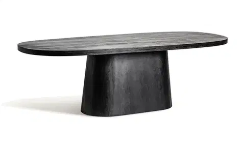 Estila Luxusní art deco černý masivní oválný jídelní stůl Jerisad s mohutnou oblou nohou 250 cm