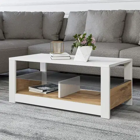 Konferenční stolek Aydos - White, Oak