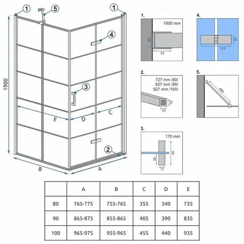 REA/S Sprchový kout MOLIER 100x90 černý KPL-K6963