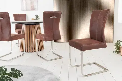 Estila Moderní kožená hnědá jídelní konzolová židle Samson s čalouněním a kovovou U podstavou bez opěrek 95 cm