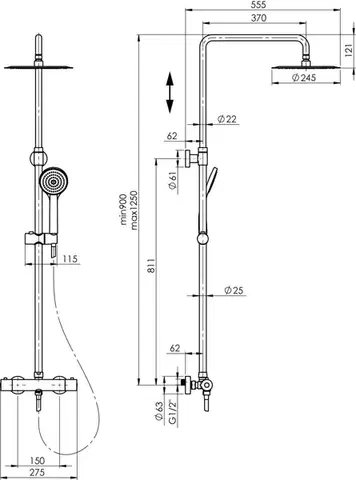 Rubineta Sprchový set s termostatickou baterií THERMO-15 OLO chrom OLBA625047