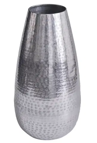 Estila Orientální kovová stříbrná váza Mara s vybíjeným detailem s lesklým povrchem v oblém tvaru s kulatým otvorem 50 cm