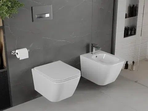 MEXEN Madox Závěsná WC mísa Rimless včetně sedátka s slow, Duroplast, bílá 30154000