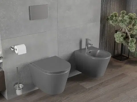 MEXEN Rico Závěsná WC mísa včetně sedátka s slow-slim, duroplast, tmavě šedá mat 30724071
