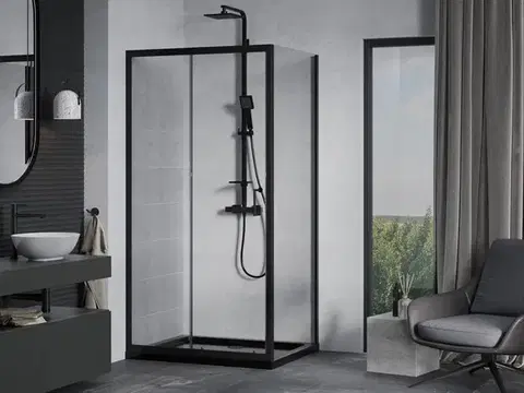 MEXEN/S Apia Sprchový kout 90x70, transparent, černá + vanička se sifonem 840-090-070-70-00-4070B