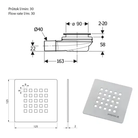 POLYSAN TRENECA vaničkový sifon, průměr 90, DN40, krytka nerez 84999