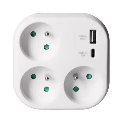 Solight rozbočka 3x 16A, USB A+C rychlonabíječka 20W PD, bílá P112-PD20