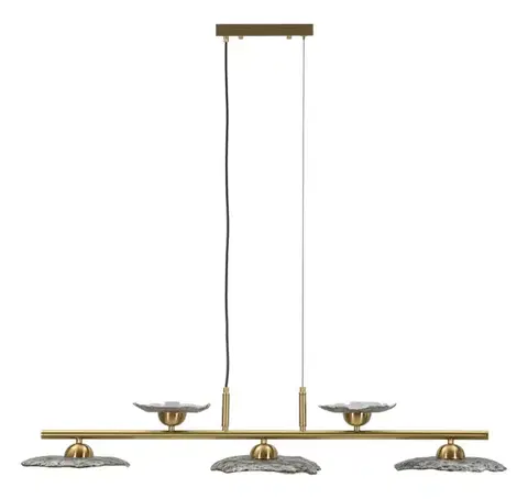 Estila Designový glamour lustr Padma se zlatou kovovou konstrukcí a pěti květy z šedého skla 100 cm