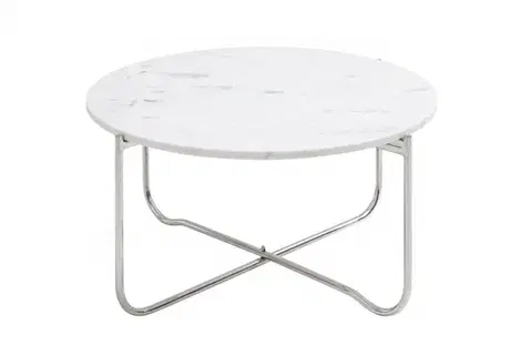 Estila Art-deco bílý kruhový konferenční stolek Jaspis s mramorovou deskou a nohami z kovu 62cm