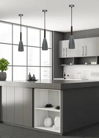 Závěsná lampa šedá kov/dřevo E27 Flen Ledea