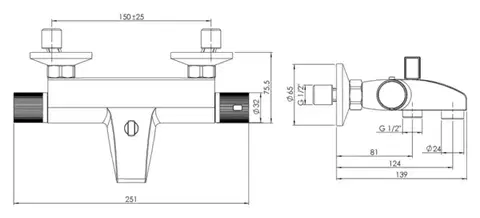 AQUALINE ACTION nástěnná vanová termostatická baterie, chrom MB106