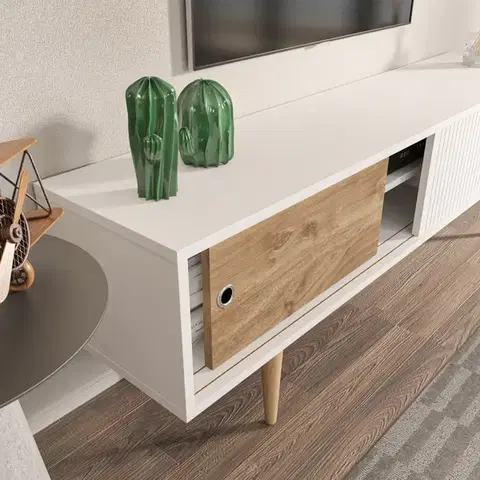 TV stolek Ecrin - White, Walnut