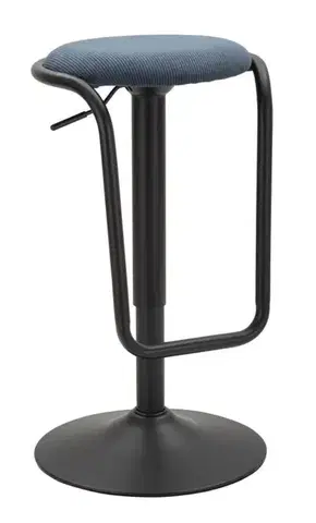 Estila Moderní modrá barová židle Vireo se sedátkem se manšestrovou texturou a výškově nastavitelnou kovovou konstrukcí 83 cm