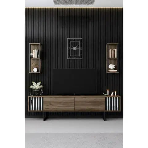 Televizní stolek s policemi Chrome Walnut and Black