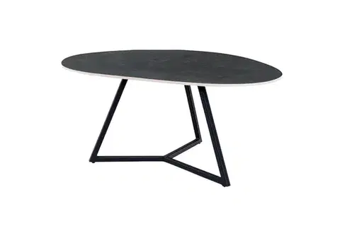 Estila Industriální asymetrický černý příruční stolek Ceramia Gris s keramickou deskou organického tvaru s mramorovým dekorem 70 cm