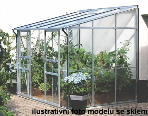 Skleník ke stěně VITAVIA IDA 5200 polykarbonát stříbrný Dekorhome