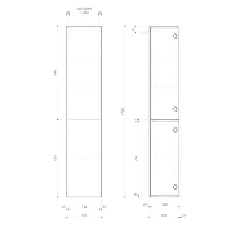 SAPHO ESPACE STRIP skříňka 35x172x32cm, 2x dvířka, levá/pravá, verde ESC230-4444S