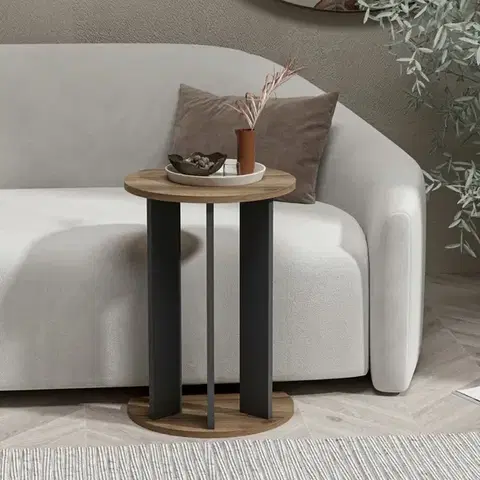 Odkládací stolek / Příruční stolek Ema - Walnut, Anthracite