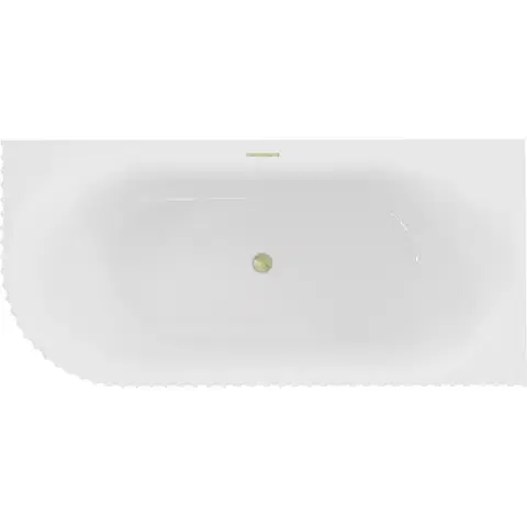 MEXEN/S Gia volně stojící rohová vana reliéf pravá 150 x 75, bílá lesk, sifon a přepad zlatá kartáčovaná 52701507500P-55