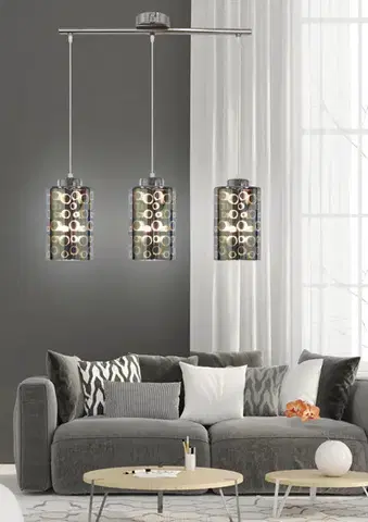 Chromová závěsná lampa, skleněné stínidlo 3D, 3x40W, Nocturno