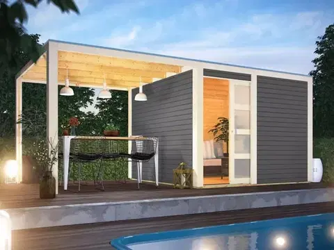 Dřevěný zahradní domek QUBIC 2 s přístavkem 270 Lanitplast