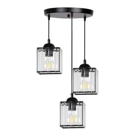 Závěsná lampa Glassia, černá, 3x40, E27, černé stínidlo + čiré krystaly