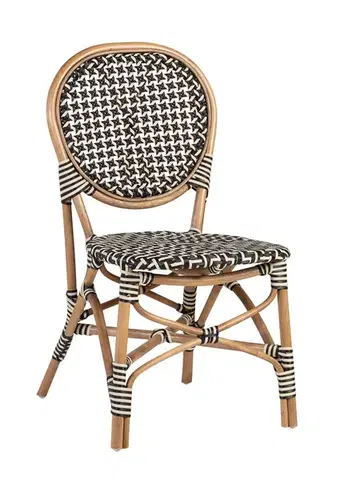 Estila Designová ratanová zahradní židle Bistro s hnědým rámem a stylovým černo-bílým výpletem 92 cm