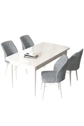 Dining Table & Chairs Set (5 Pieces) Arp - White, Grey