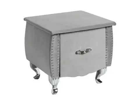 Estila Designový glamour noční stolek Caledonia se zásuvkou a šedým sametovým potahem a chromovými kabriolovými nohama 47 cm