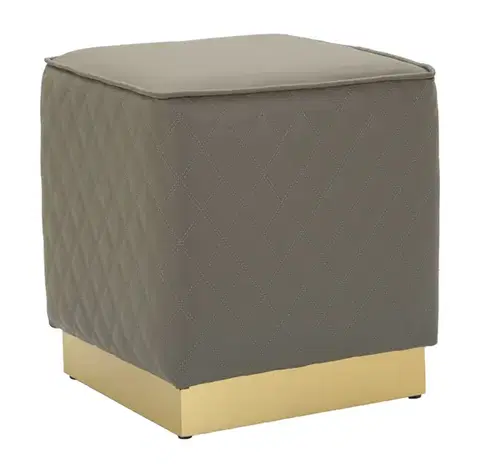 Estila Art deco čtvercová čalouněná prošívaná hnědá kožená taburetka Glamia Tapisé v hnědé barvě s diamantovým vzorem 38 cm