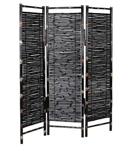 Estila Designový černý etno paraván Bambam se třemi panely z bambusu 150 cm