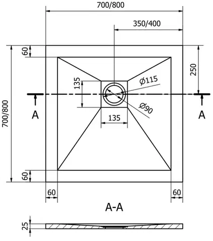 MEXEN Stone+ Sprchová vanička čtvercová 80x80, bílá 44108080