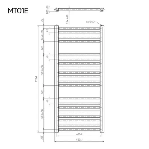 Mereo Otopný žebřík rovný 450x970 mm, bílý, elektrický MT01E