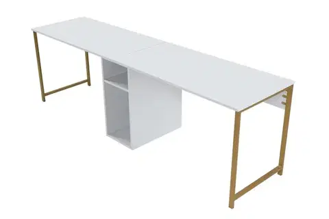 Psací stůl Twin Study Desk - White, Gold